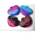 hot sale cute loving heart shape fill color debossed pattern segmented color silicone hanitape wallet